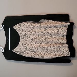 Cute lightweight top, gray with cream lace overlay on front, excellent condition